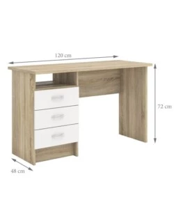 SCRIVANIA IN MDF EFFETTO QUERCIA CON TRE CASSETTI BIANCHI, 72X48X120 CM